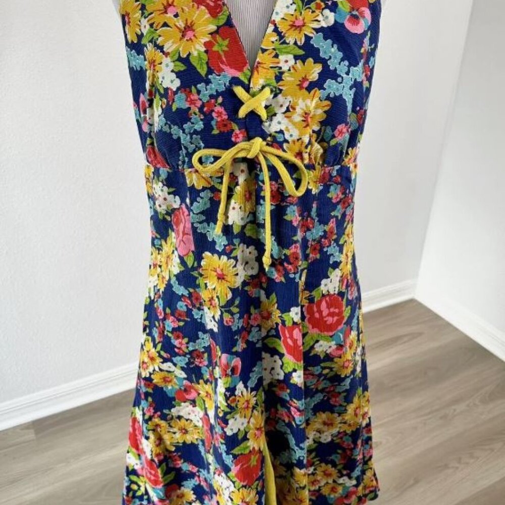 Vintage 60s 70s Floral Handmade Metal Zipper Halter Fit Flare Dress - Picture 11 of 12